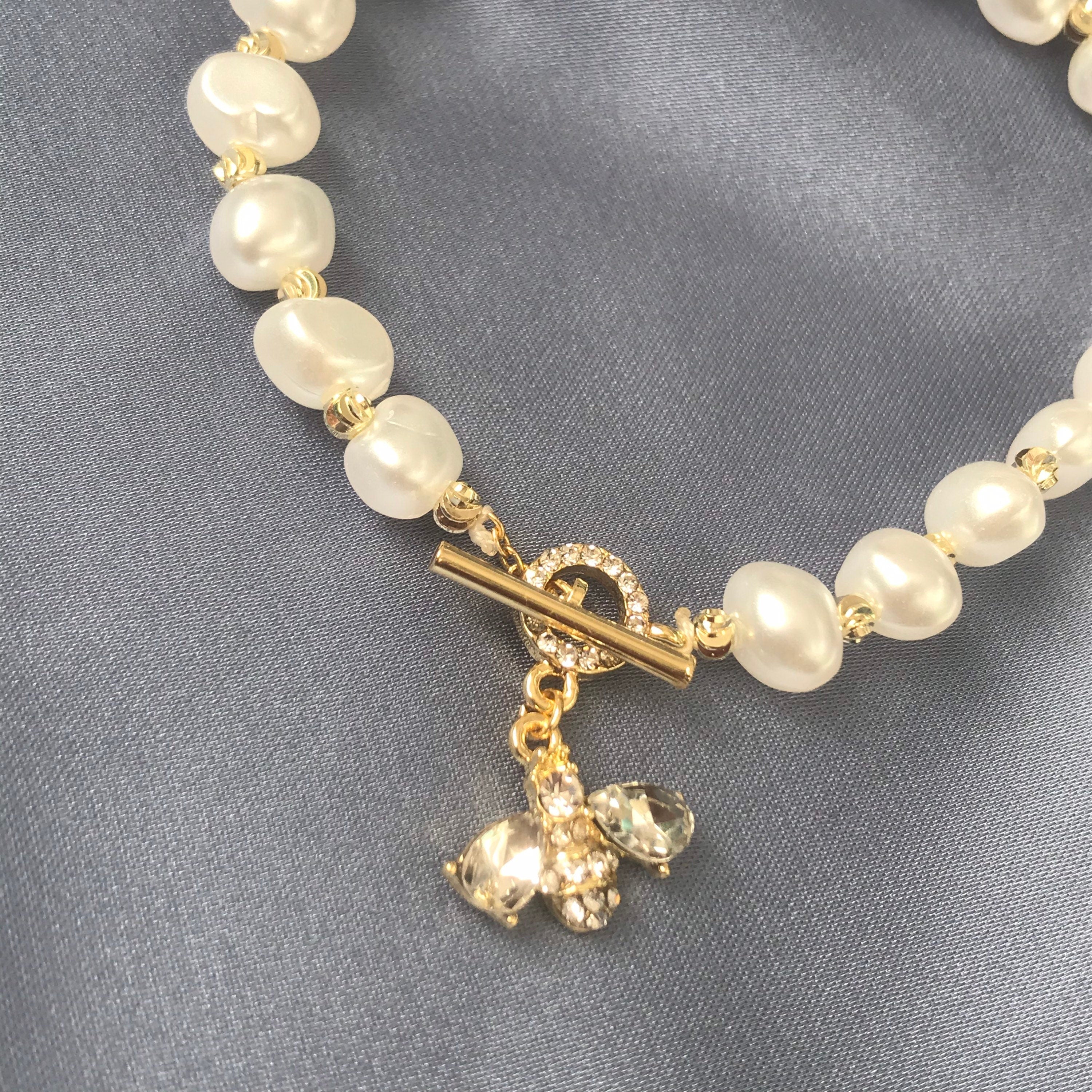 Faux Pearl Bee Bracelet