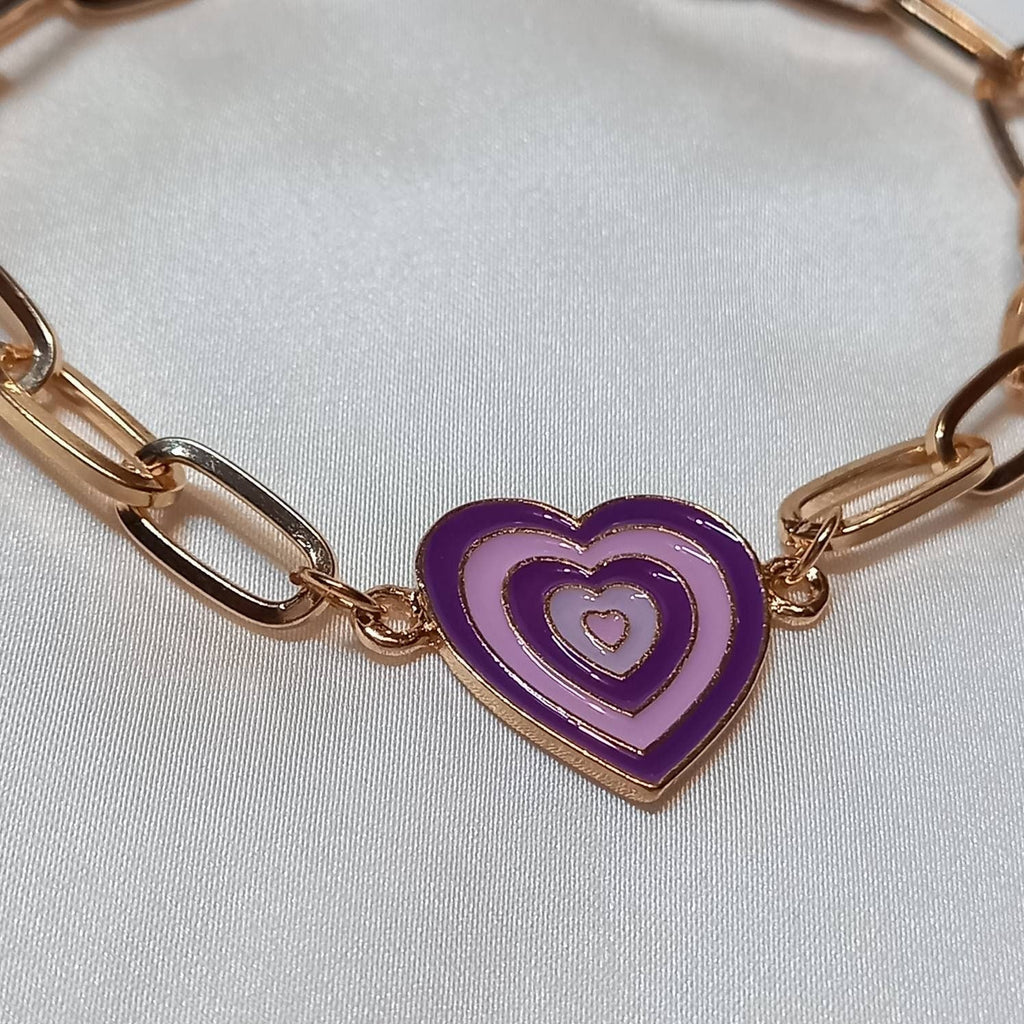 Purple & Gold Retro Heart Charm Bracelet