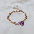 Purple & Gold Retro Heart Charm Bracelet