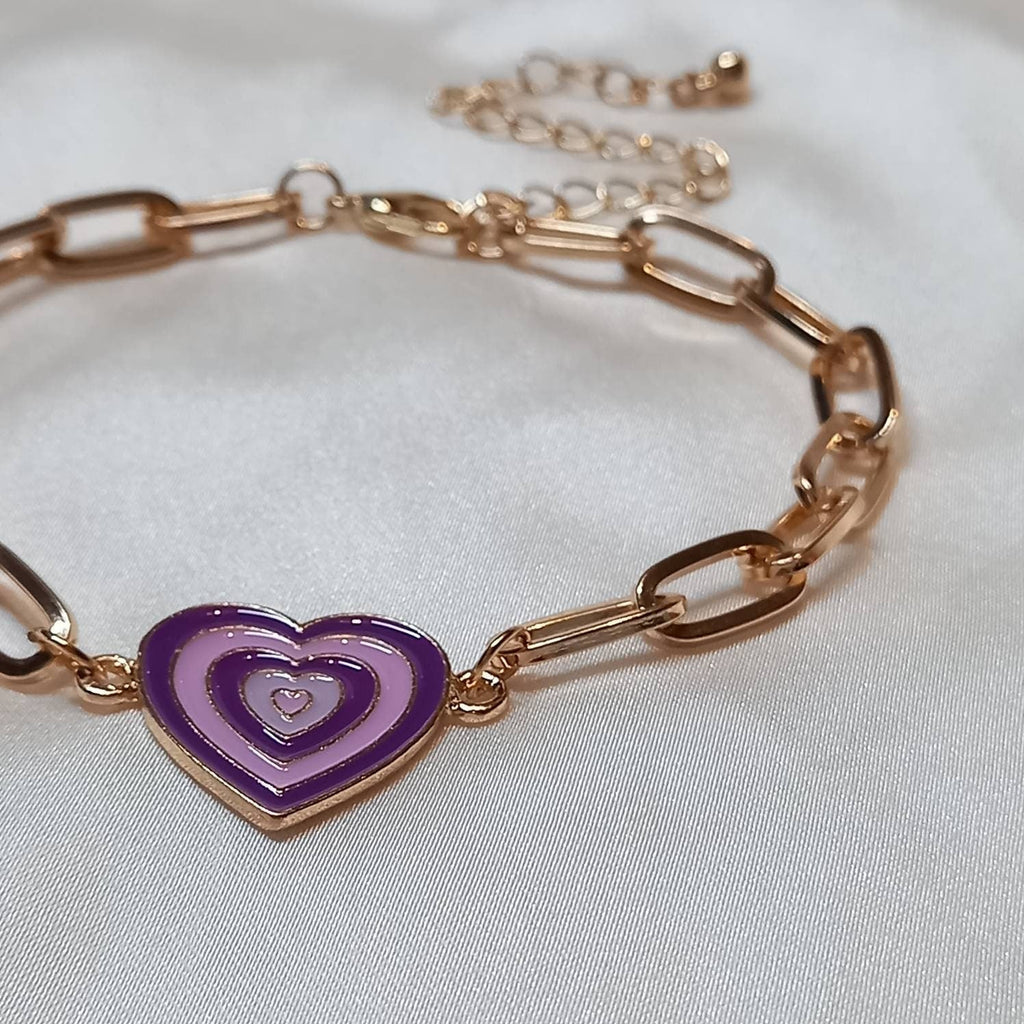 Purple & Gold Retro Heart Charm Bracelet