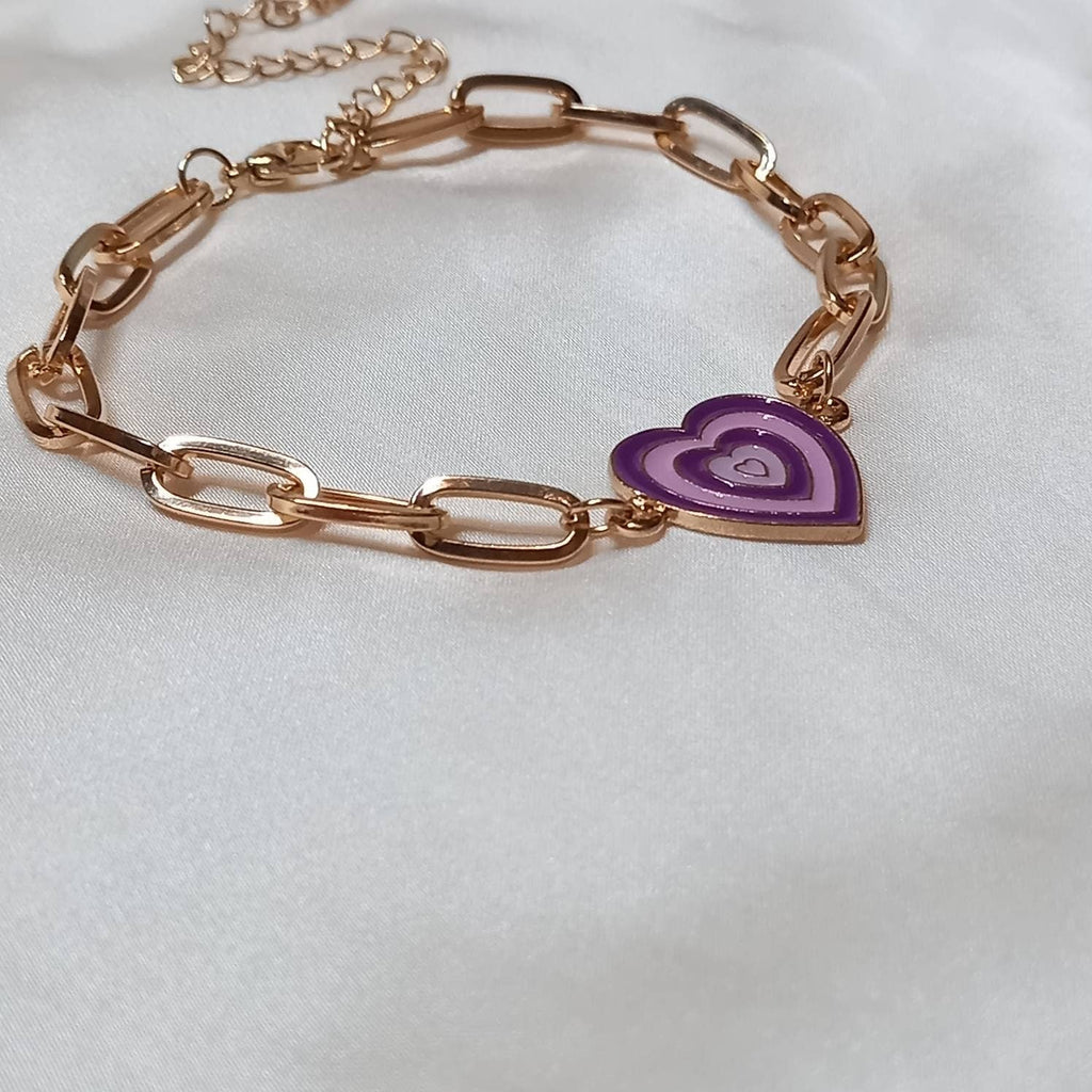 Purple & Gold Retro Heart Charm Bracelet