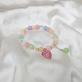 Pink Retro Heart Bead Charm Bracelet