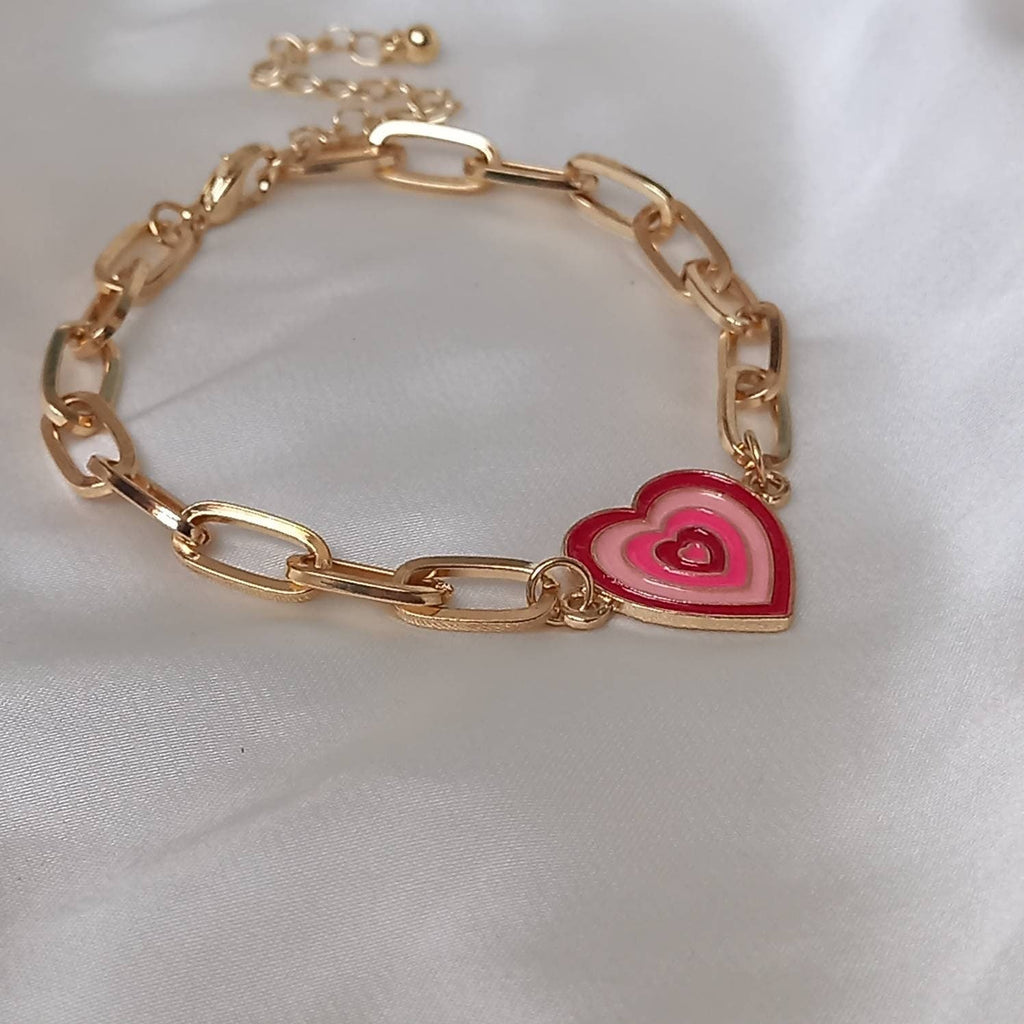 Pink & Gold Retro Heart Charm Bracelet