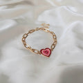 Pink & Gold Retro Heart Charm Bracelet