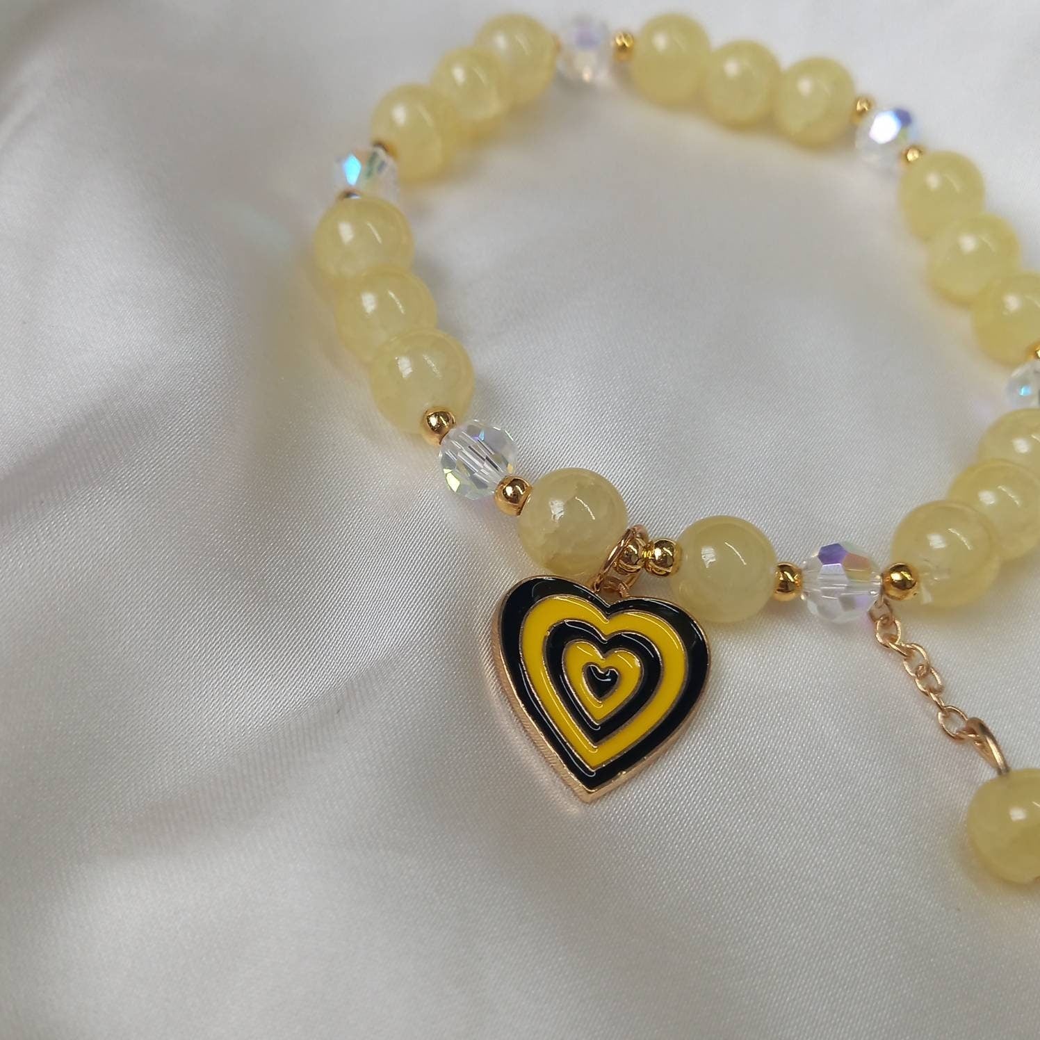 Yellow Retro Heart Bead Charm Bracelet