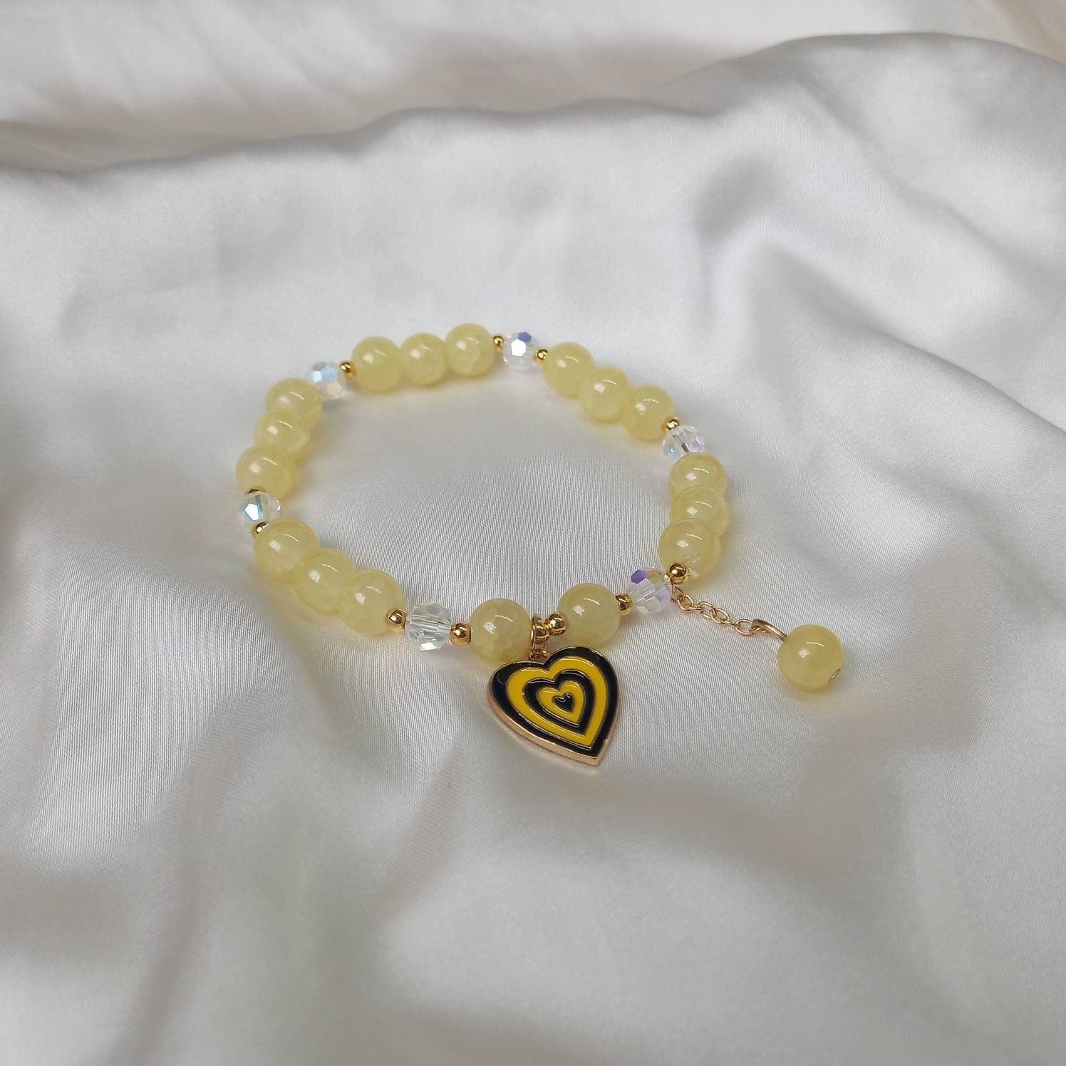 Yellow Retro Heart Bead Charm Bracelet