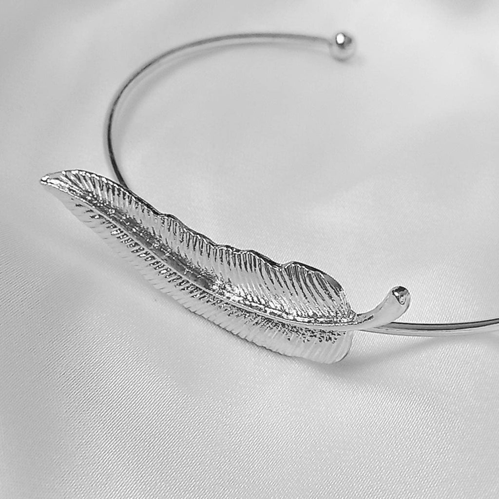 Silver Feather Bangle Bracelet