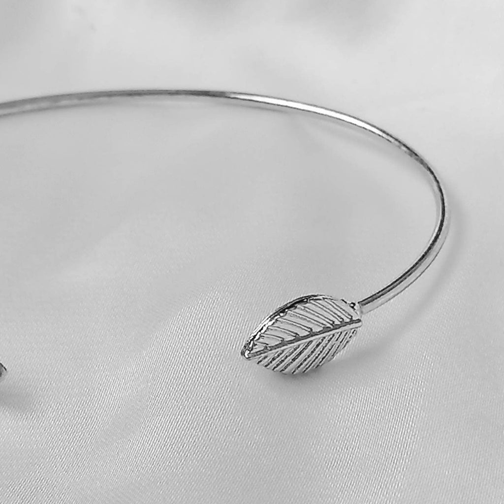 Silver Leaf Bangle Bracelet