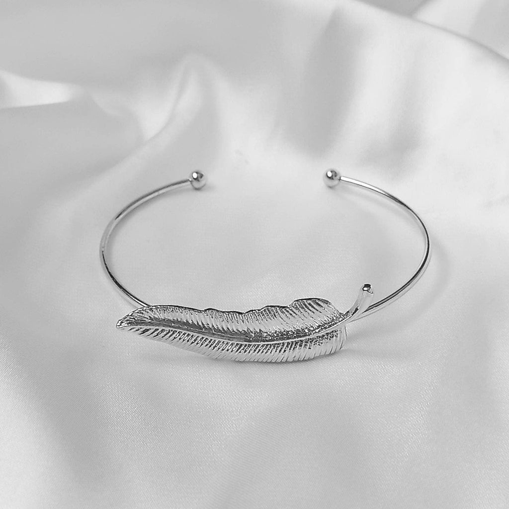 Silver Feather Bangle Bracelet