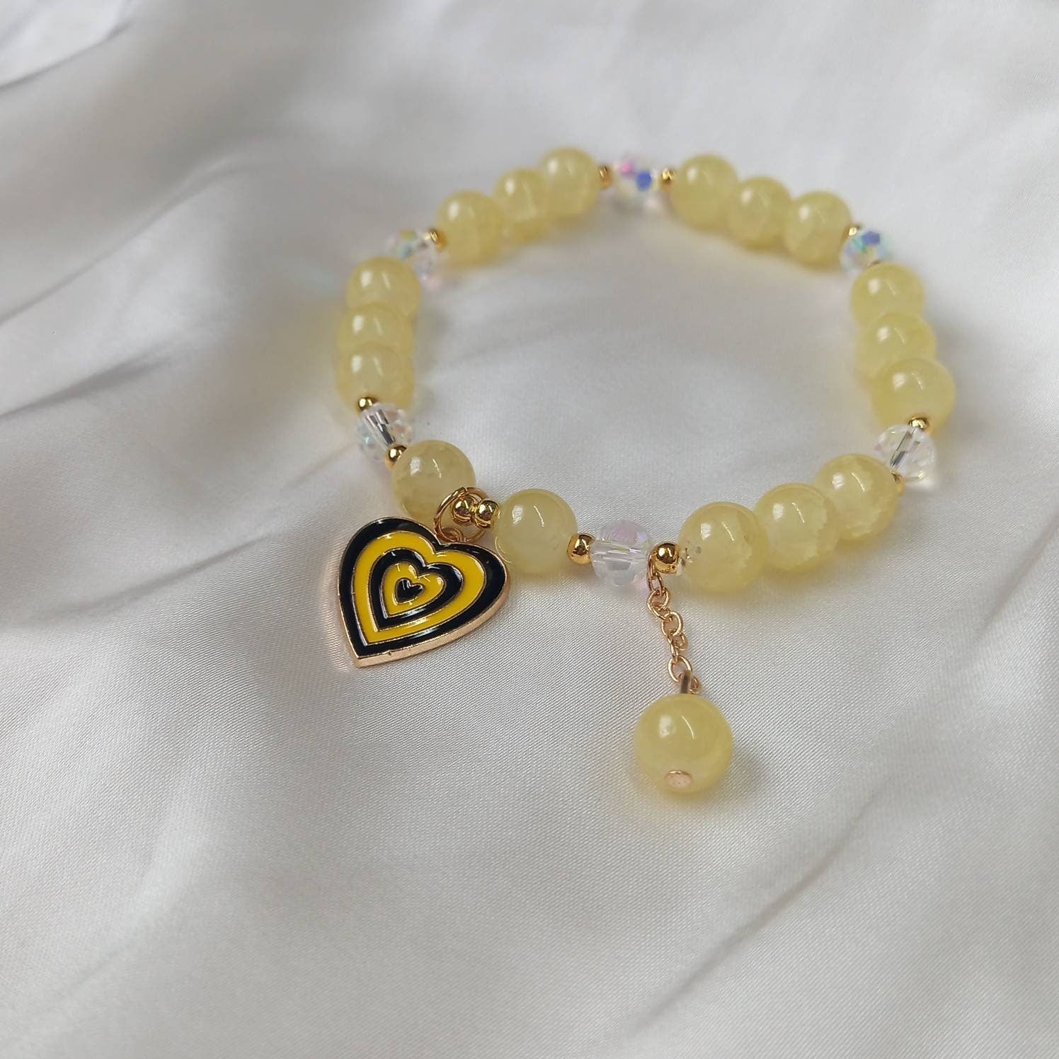 Yellow Retro Heart Bead Charm Bracelet