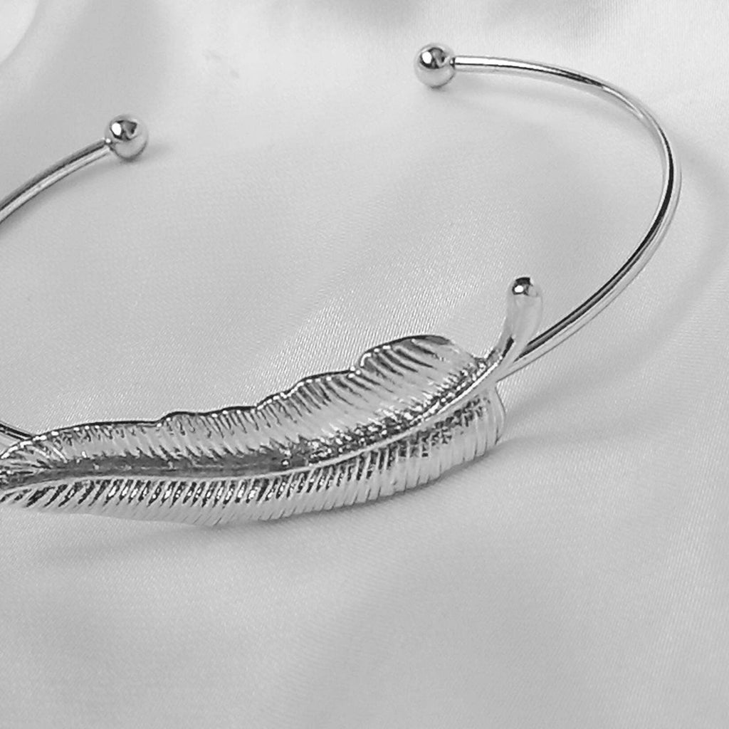 Silver Feather Bangle Bracelet