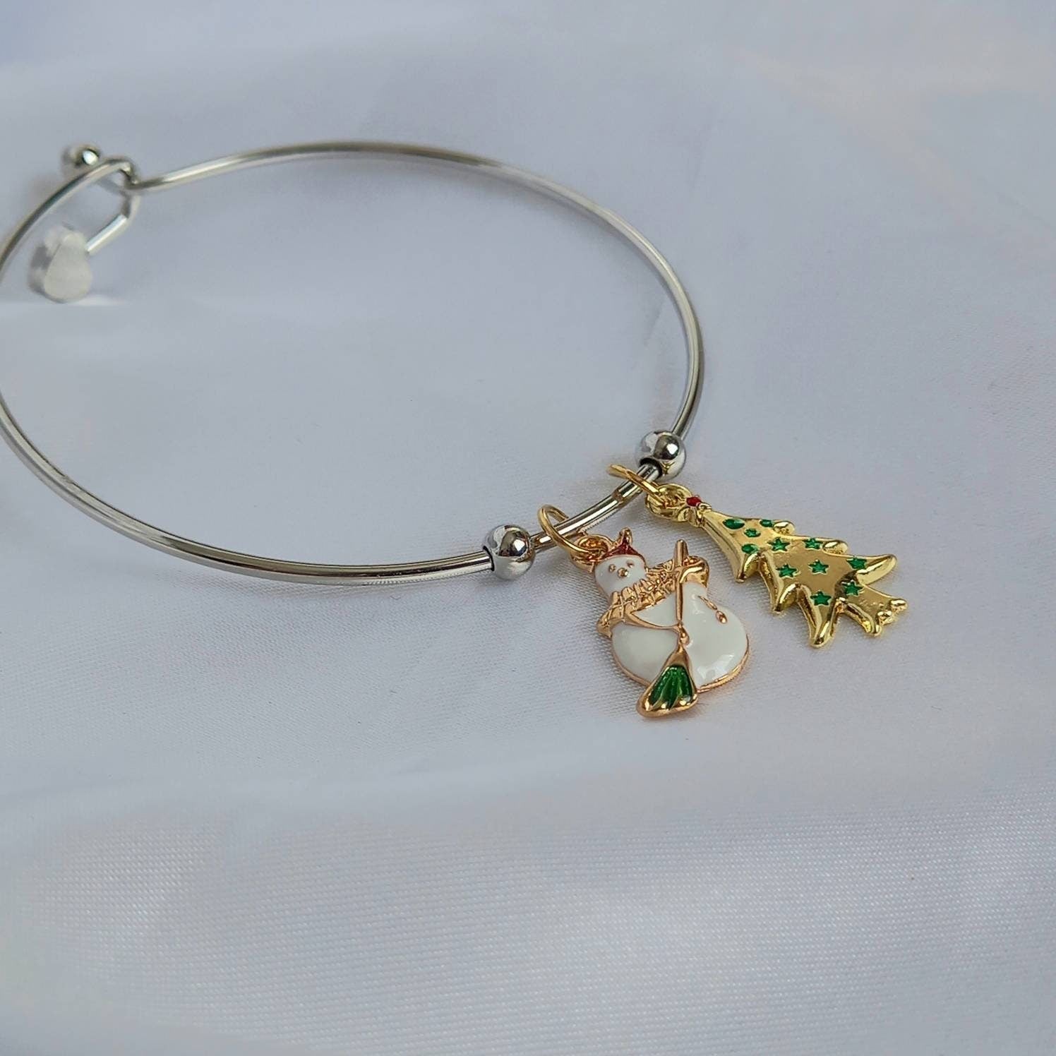 Christmas Silver Bangle Bracelet