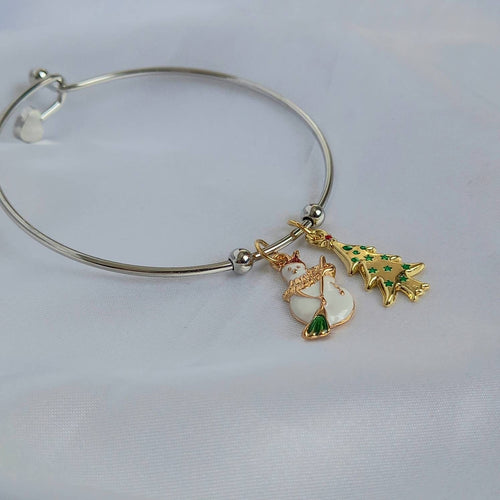 Christmas Silver Bangle Bracelet