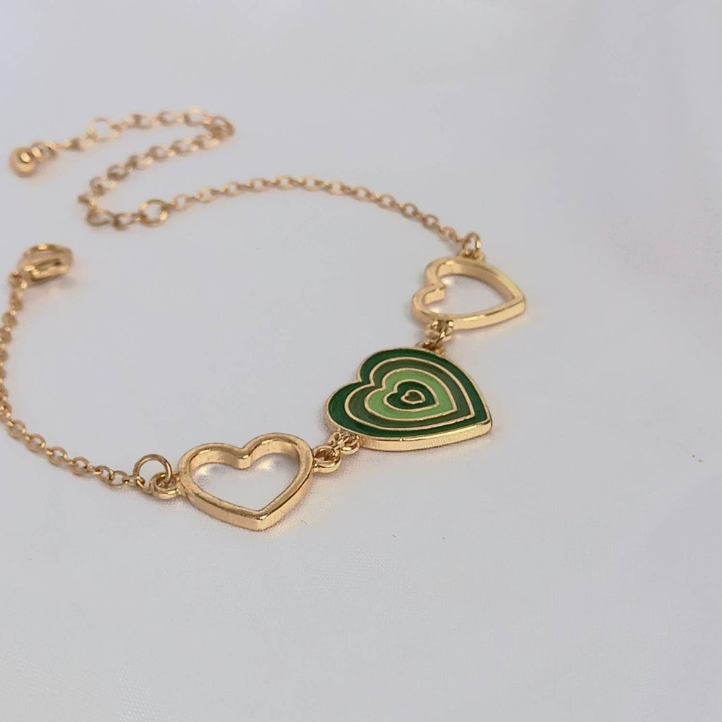 Gold & Green Heart Bracelet