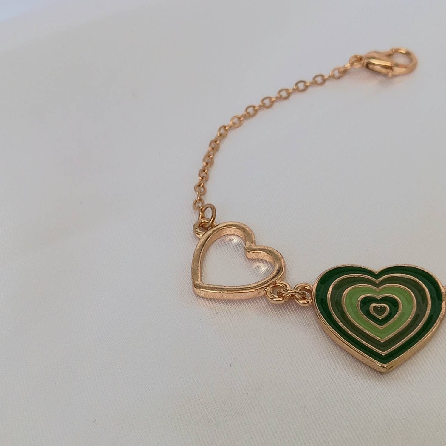 Gold & Green Heart Bracelet