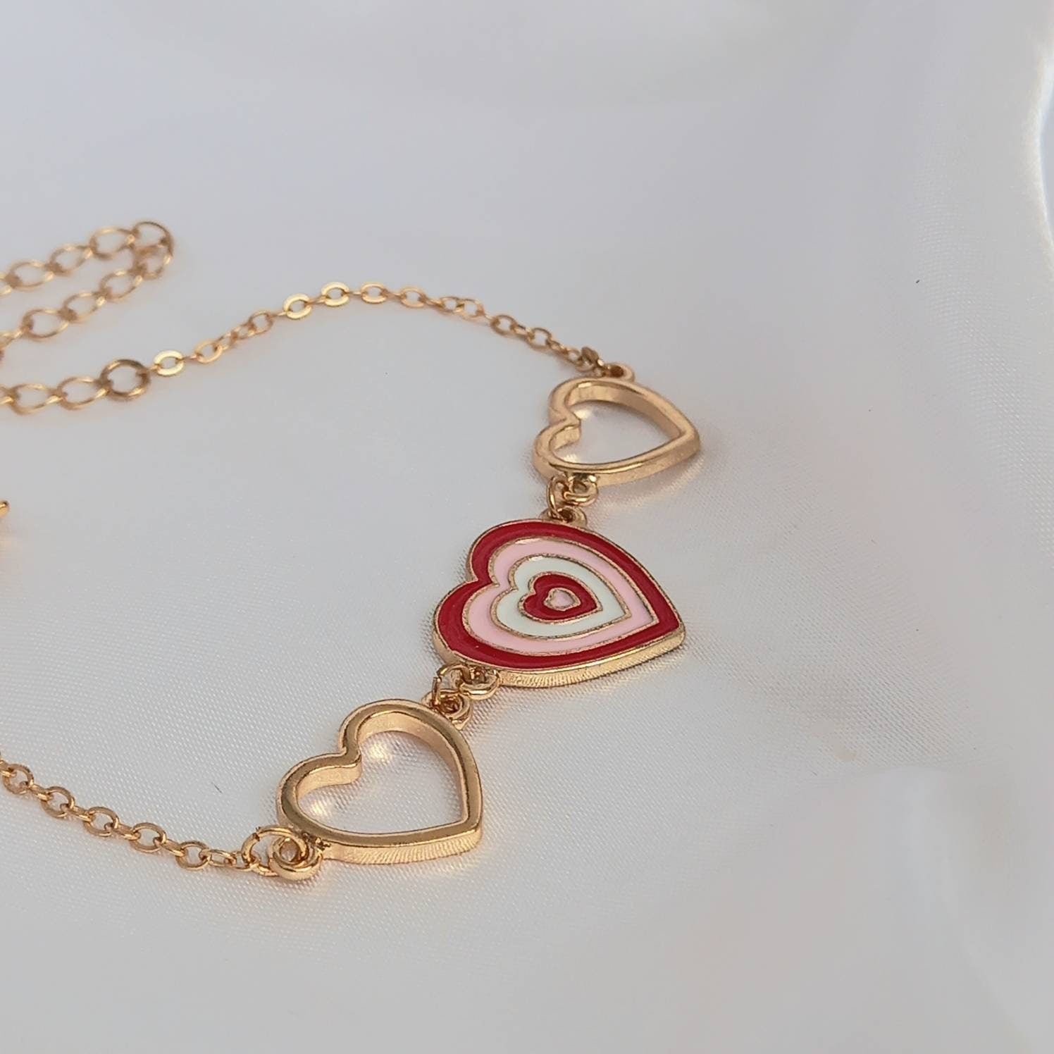 Gold & Pink Heart Bracelet