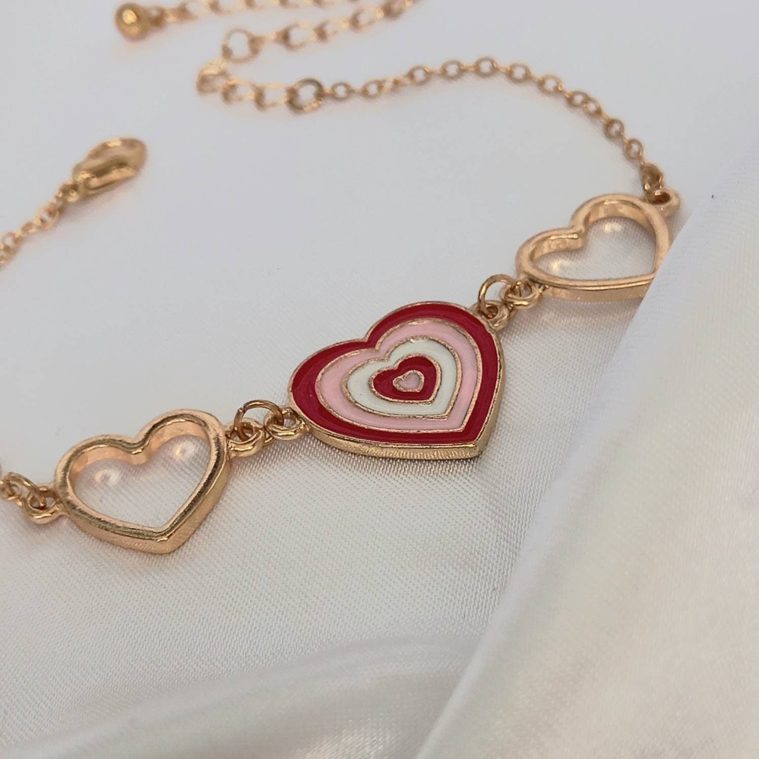 Gold & Pink Heart Bracelet