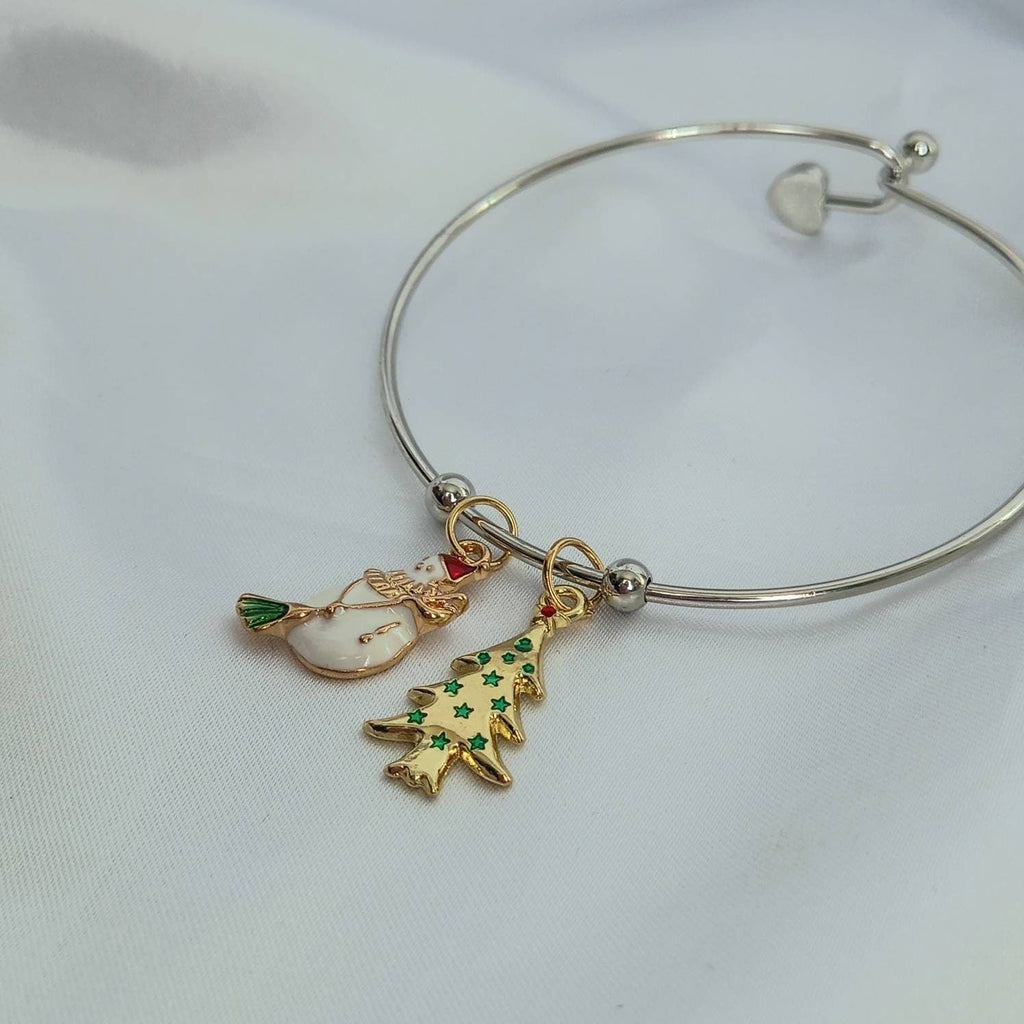 Christmas Silver Bangle Bracelet