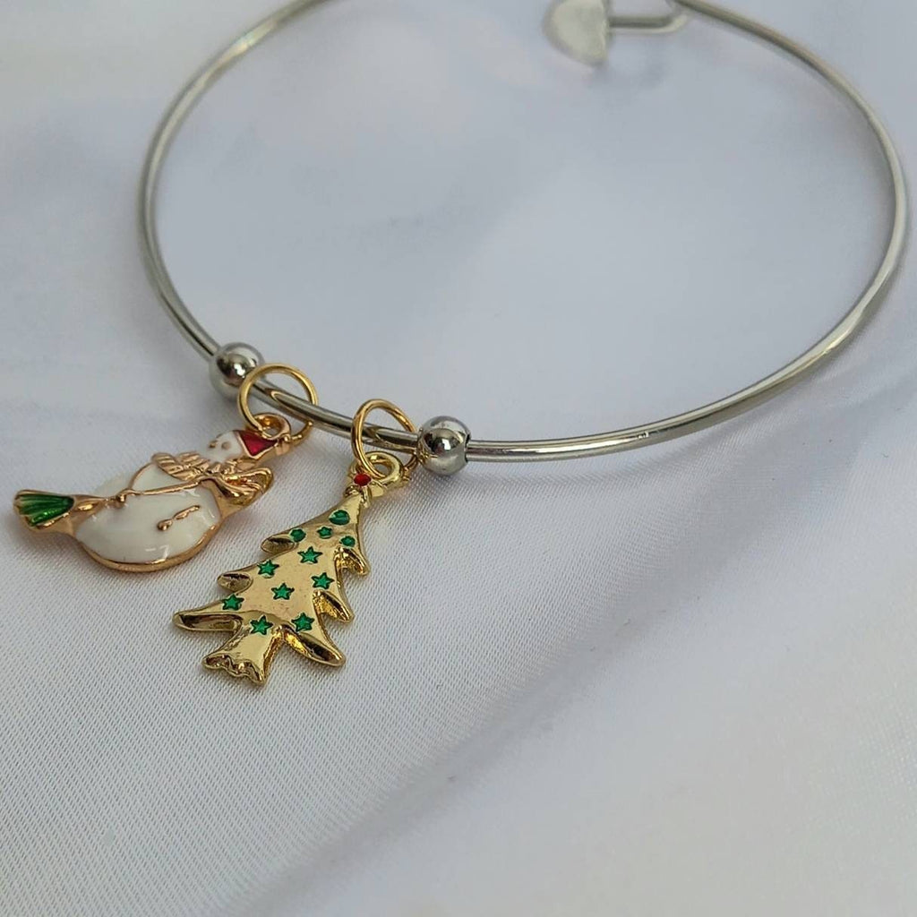 Christmas Silver Bangle Bracelet