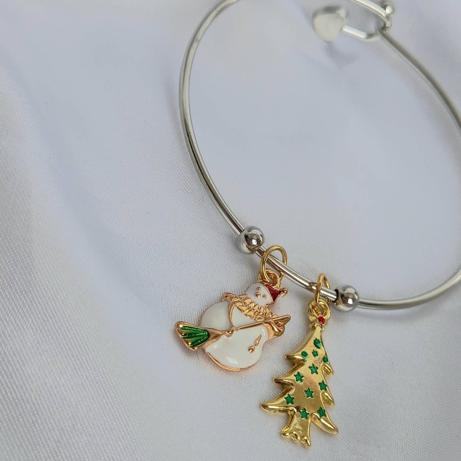 Christmas Silver Bangle Bracelet
