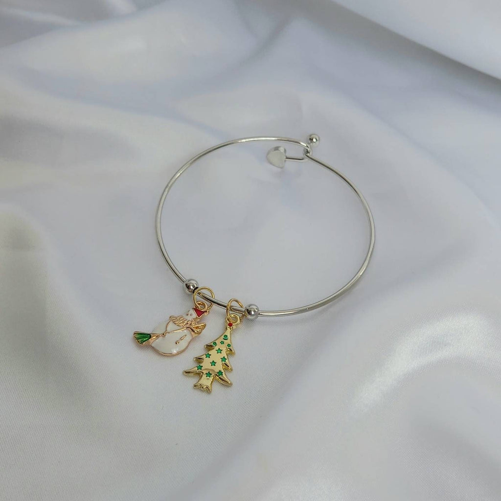 Christmas Silver Bangle Bracelet