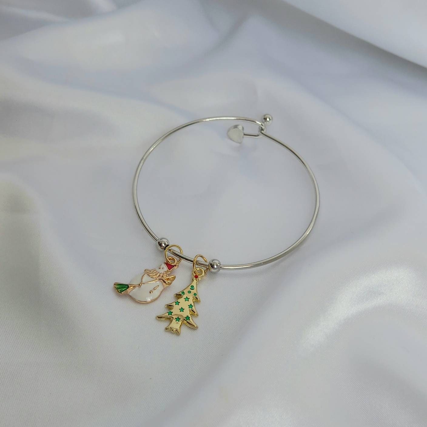 Christmas Silver Bangle Bracelet