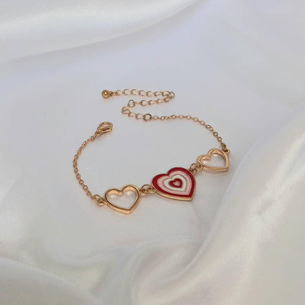 Gold & Pink Heart Bracelet