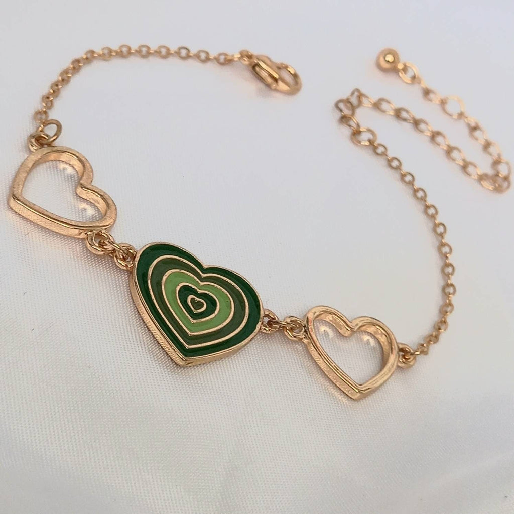 Gold & Green Heart Bracelet