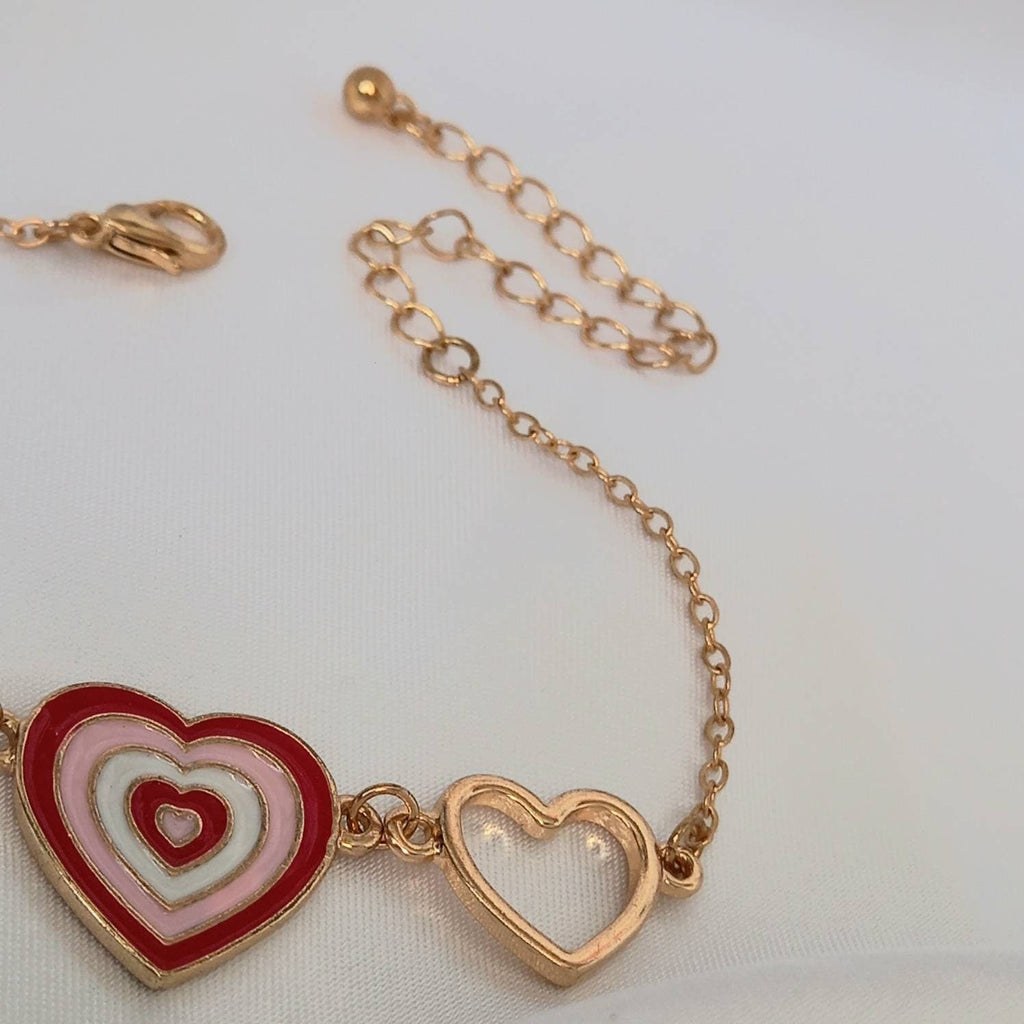 Gold & Pink Heart Bracelet