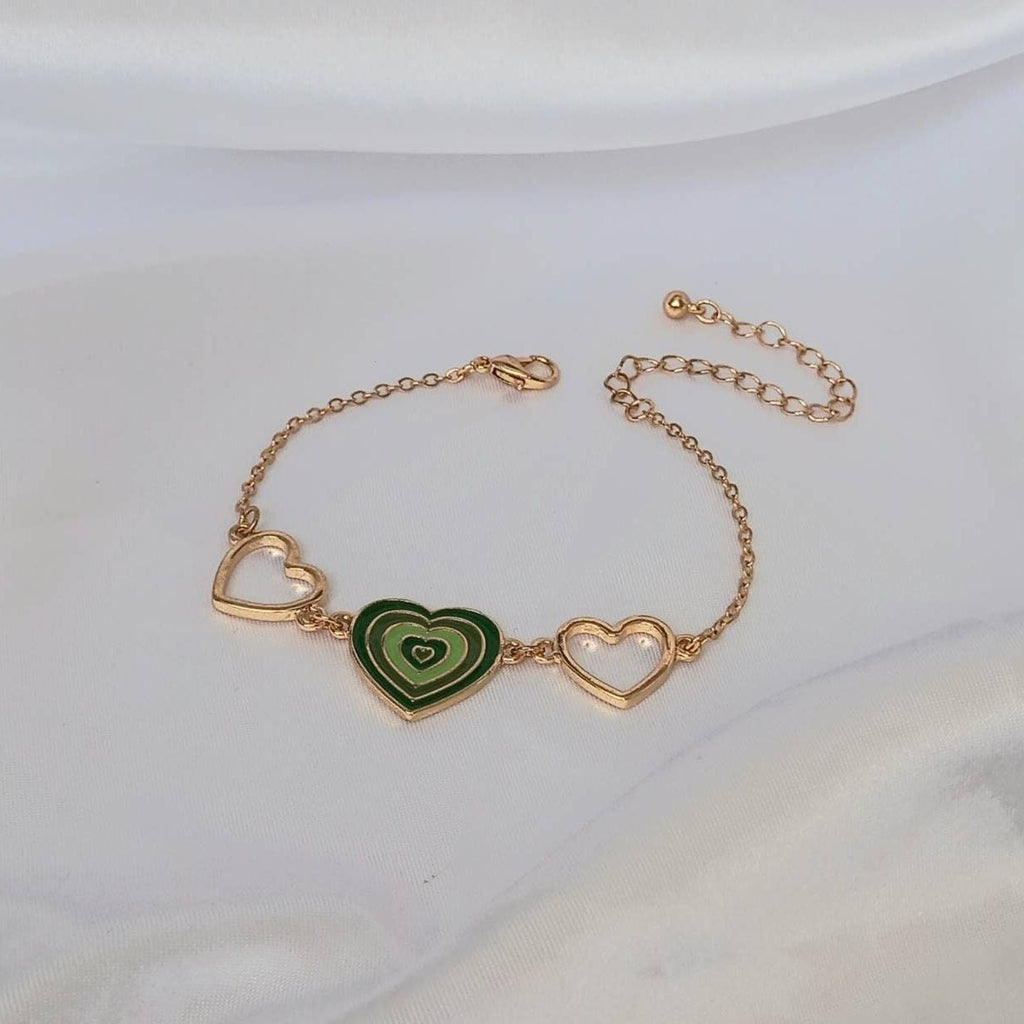 Gold & Green Heart Bracelet