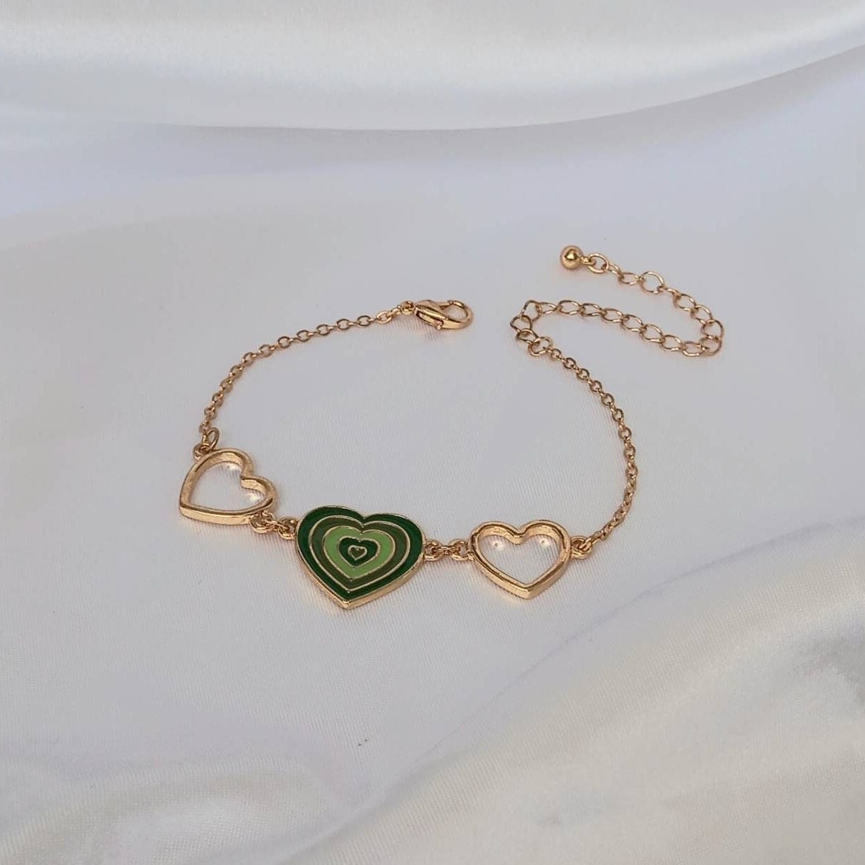 Gold & Green Heart Bracelet